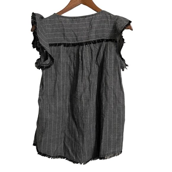 Doe & Rae Womens Gray Linen Cotton Striped Fringe Hem Snap Button Blouse Small - Picture 7 of 7